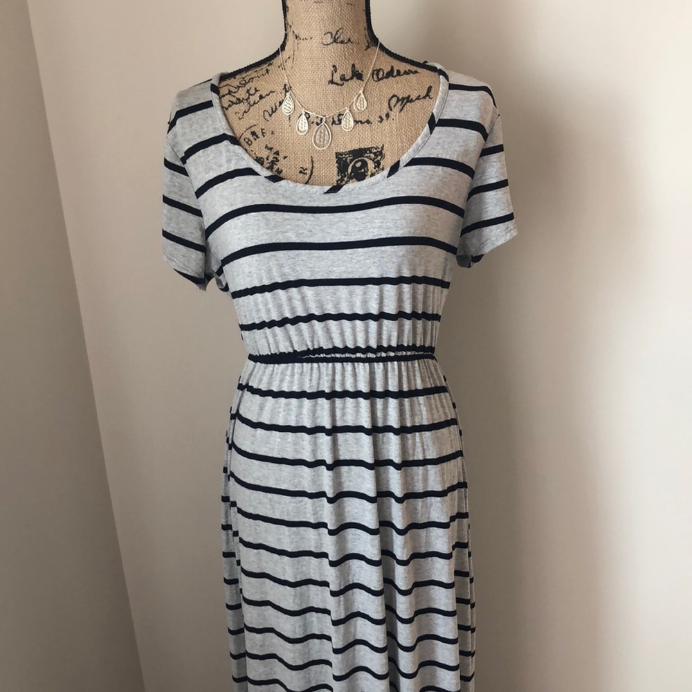 Grey and Navy Striped Maxi Dress